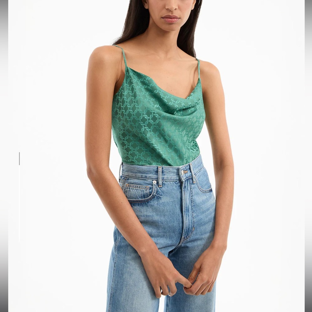 Veronica Beard Green Patterned Cowl Neck Top